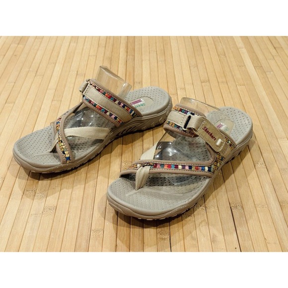 Skechers ‘Reggae Mad Swag’ Tan Sandals With Multicolored Trim Sz 10 EUC - Picture 4 of 11